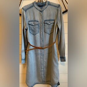 Velvet Heart Denim Long Sleeve Shirt Dress with Pearl Snaps, Pockets & Belt